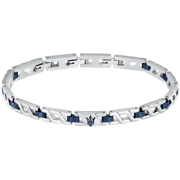 Ανδρικό βραχιόλι Maserati JM124AVD39 ατσάλινο δίχρωμο σε ασημί-μπλε χρώμα και μπλε τρίαινα.